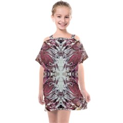 Pink On Gold Symmetry Kids  One Piece Chiffon Dress by kaleidomarblingart