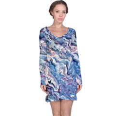 Abstract Waves Long Sleeve Nightdress by kaleidomarblingart