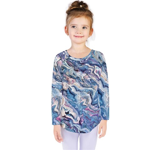 Abstract Waves Kids  Long Sleeve Tee by kaleidomarblingart