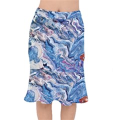 Abstract Waves Short Mermaid Skirt by kaleidomarblingart