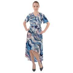 Abstract Waves Front Wrap High Low Dress by kaleidomarblingart