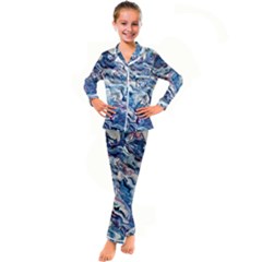 Abstract Waves Kid s Satin Long Sleeve Pajamas Set