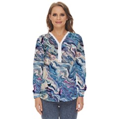 Abstract Waves Zip Up Long Sleeve Blouse