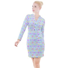 Dungeons And Cuties In Blue Button Long Sleeve Dress by thePastelAbomination