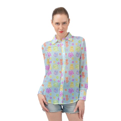 Dungeons And Cuties In Blue Long Sleeve Chiffon Shirt by thePastelAbomination