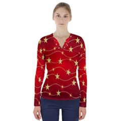 Background Christmas Decoration Holiday Xmas Shiny V-neck Long Sleeve Top by artworkshop