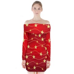 Background Christmas Decoration Holiday Xmas Shiny Long Sleeve Off Shoulder Dress by artworkshop