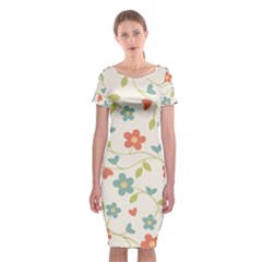  Background Colorful Floral Flowers Classic Short Sleeve Midi Dress by artworkshop