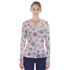  Background Colorful Floral Flowers V-neck Long Sleeve Top by artworkshop