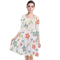  Background Colorful Floral Flowers Quarter Sleeve Waist Band Dress by artworkshop