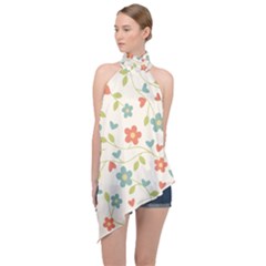  Background Colorful Floral Flowers Halter Asymmetric Satin Top