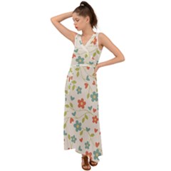  Background Colorful Floral Flowers V-neck Chiffon Maxi Dress by artworkshop