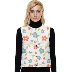  Background Colorful Floral Flowers Women s Short Button Up Puffer Vest by artworkshop