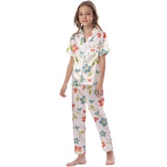  Background Colorful Floral Flowers Kids  Satin Short Sleeve Pajamas Set by artworkshop