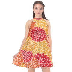 Background Colorful Floral Halter Neckline Chiffon Dress  by artworkshop