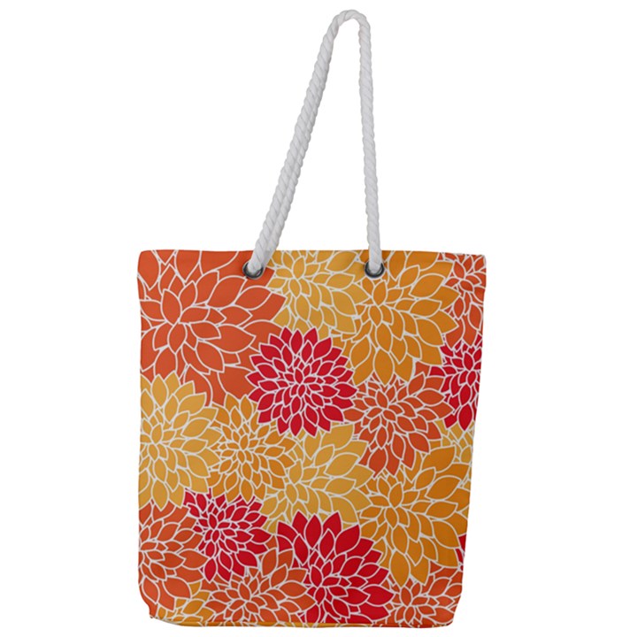 Background Colorful Floral Full Print Rope Handle Tote (Large)