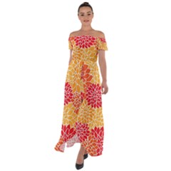 Background Colorful Floral Off Shoulder Open Front Chiffon Dress