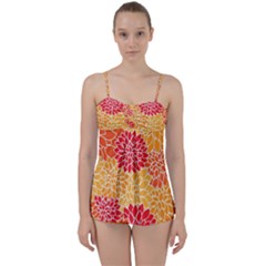 Background Colorful Floral Babydoll Tankini Set by artworkshop