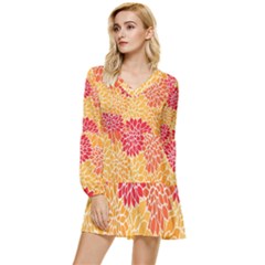 Background Colorful Floral Tiered Long Sleeve Mini Dress by artworkshop