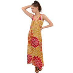 Background Colorful Floral V-neck Chiffon Maxi Dress by artworkshop