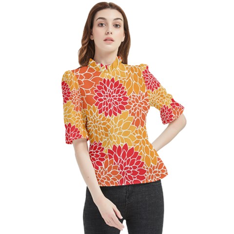 Background Colorful Floral Frill Neck Blouse by artworkshop