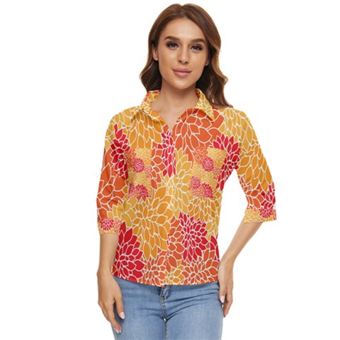 Background Colorful Floral Women s Quarter Sleeve Pocket Shirt by artworkshop