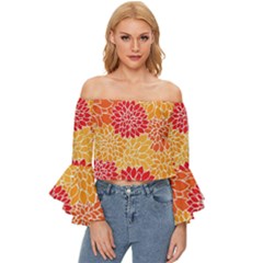 Background Colorful Floral Off Shoulder Flutter Bell Sleeve Top by artworkshop