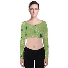 Angel Artwork Ball Christmas  Velvet Long Sleeve Crop Top