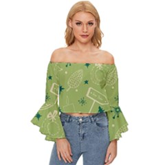 Angel Artwork Ball Christmas  Off Shoulder Flutter Bell Sleeve Top by artworkshop