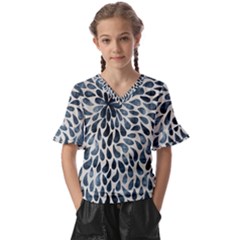 Abstract Flower Petals Kids  V-neck Horn Sleeve Blouse