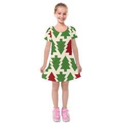  Christmas Trees Holiday Kids  Short Sleeve Velvet Dress by artworkshop