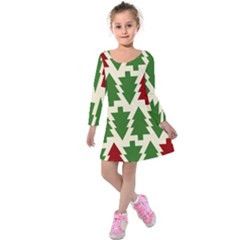  Christmas Trees Holiday Kids  Long Sleeve Velvet Dress