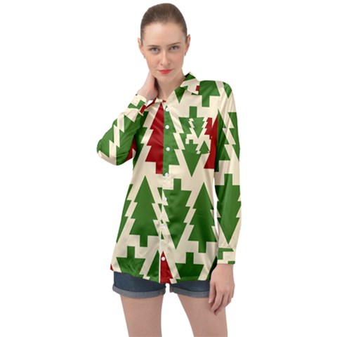  Christmas Trees Holiday Long Sleeve Satin Shirt by artworkshop