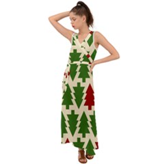  Christmas Trees Holiday V-neck Chiffon Maxi Dress by artworkshop