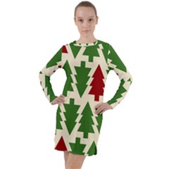  Christmas Trees Holiday Long Sleeve Hoodie Dress by artworkshop