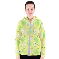 Apple Pattern Green Yellow Women s Zipper Hoodie by artworkshop