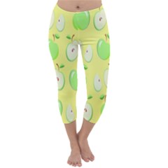 Apple Pattern Green Yellow Capri Winter Leggings  by artworkshop