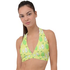 Apple Pattern Green Yellow Halter Plunge Bikini Top by artworkshop