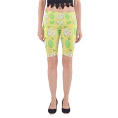 Apple Pattern Green Yellow Yoga Cropped Leggings by artworkshop