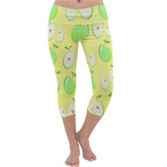 Apple Pattern Green Yellow Capri Yoga Leggings by artworkshop