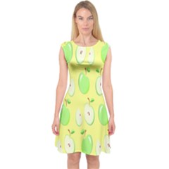 Apple Pattern Green Yellow Capsleeve Midi Dress by artworkshop