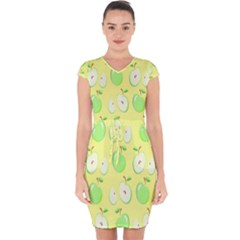 Apple Pattern Green Yellow Capsleeve Drawstring Dress  by artworkshop