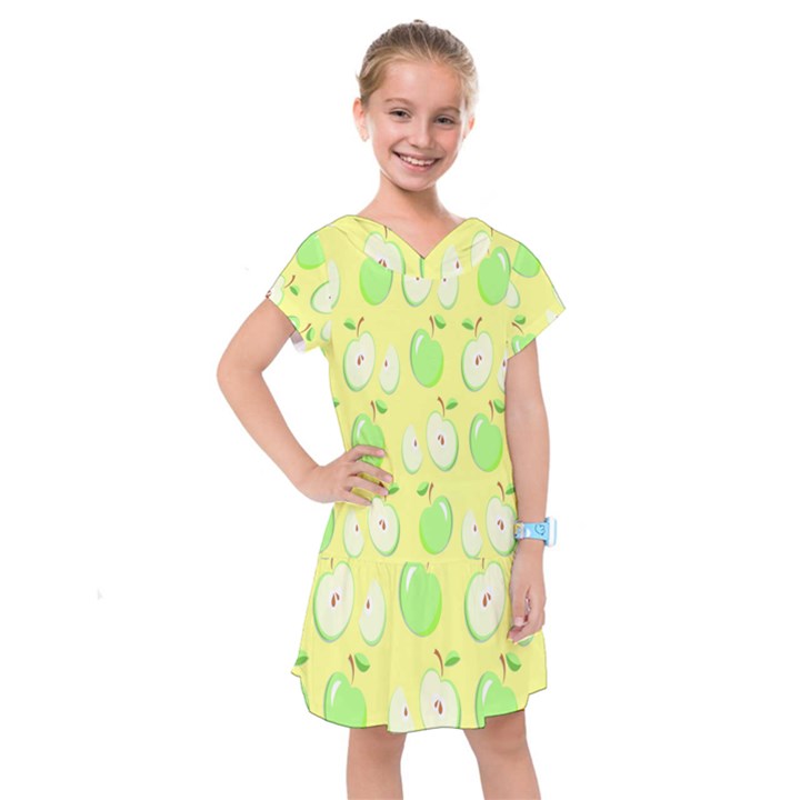 Apple Pattern Green Yellow Kids  Drop Waist Dress