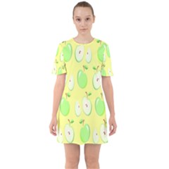 Apple Pattern Green Yellow Sixties Short Sleeve Mini Dress by artworkshop