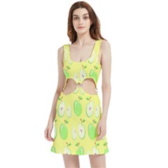 Apple Pattern Green Yellow Velvet Cutout Dress by artworkshop