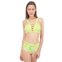 Apple Pattern Green Yellow Cage Up Bikini Set