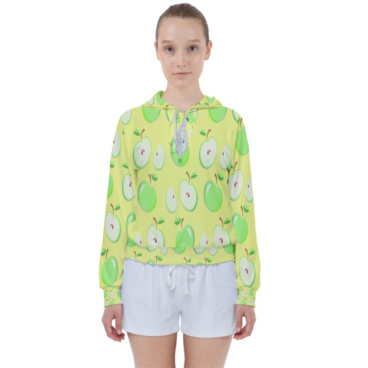 Apple Pattern Green Yellow Women s Tie Up Sweat