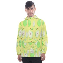 Apple Pattern Green Yellow Men s Front Pocket Pullover Windbreaker by artworkshop