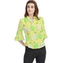 Apple Pattern Green Yellow Loose Horn Sleeve Chiffon Blouse View1