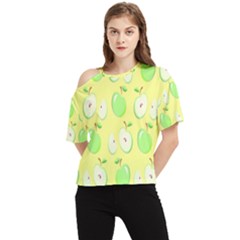 Apple Pattern Green Yellow One Shoulder Cut Out Tee by artworkshop